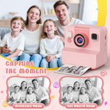 Kids Camera Instant Print Toys for Teenage Girls:1080P HD Digital Video Cameras for Girls, Christmas Birthday Gifts for 3 4 5 6 7 8 9 10 11 12 13 14 Year Old Girl with 32GB Sd Card-Pink