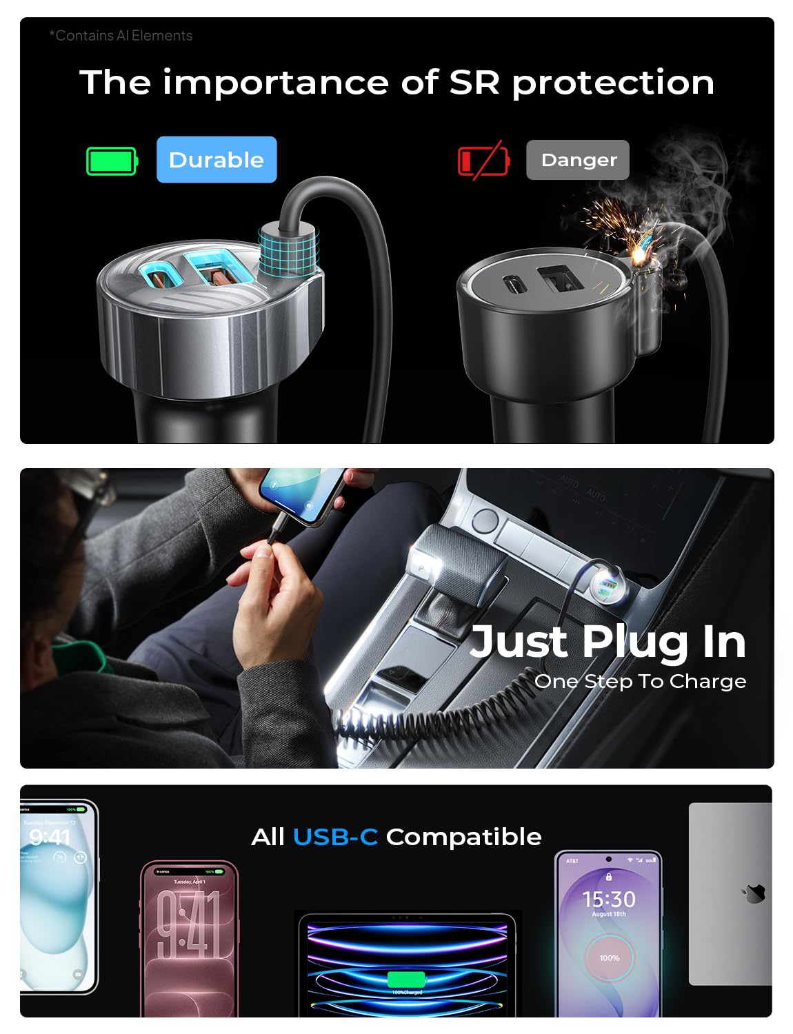 LISEN 90W for iPhone 18 17 16 Pro Max Car Charger USB C Fast Charge