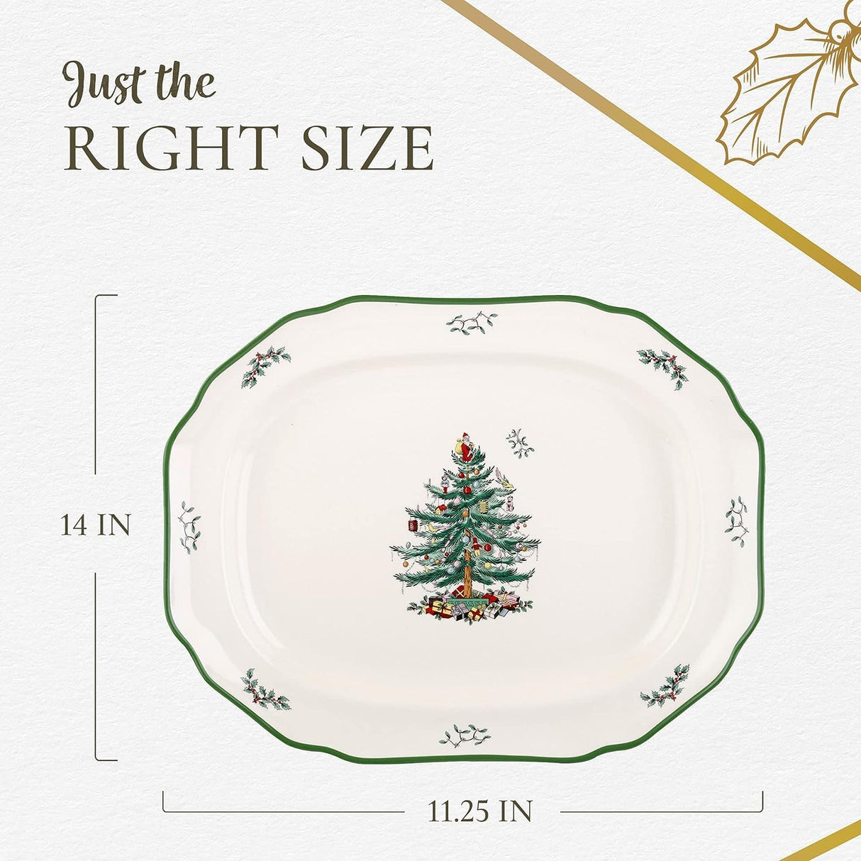 Spode Christmas Tree Sculpted Octagonal Platter, 14-Inch Holiday Serving Platter for Meats, Cheeses & Desserts, Dishwasher & Microwave Safe Christmas Dinnerware with Iconic Tree Design