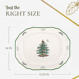 Spode Christmas Tree Sculpted Octagonal Platter, 14-Inch Holiday Serving Platter for Meats, Cheeses & Desserts, Dishwasher & Microwave Safe Christmas Dinnerware with Iconic Tree Design