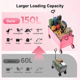 HOMBETTA 29.3" Collapsible Wagon Cart, 150L Heavy Duty Folding Utility Wagon with Wheels, 260 lbs Load, Portable Rolling Cart for Garden, Shopping, Sports, Camping, Pink