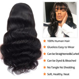 Human Hair Wigs with Bangs Body Wave Bang Wigs for Black Women Human Hair 150% Density Brazilian Glueless None Lace Front Wig Human Hair Natural Color(16 Inch, Body Wave)