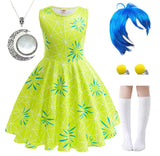 Magwei Girls Disgust Costume Joy Princess Dress Costume Kids Cosplay Dress up Halloween Birthday Christmas Outfits with Wig (Light Green, 11-12 Years)