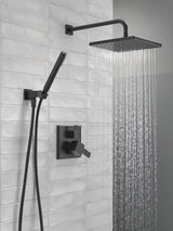 Delta Modern 14 Series Square Rain Shower System Faucet Set, Rainfall Matte Black Shower Head and Handle Set, Valve Trim Kit, 10 Inch, Matte Black 342701-BL