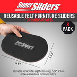 Super Sliders 5-3/4" x 9-1/2" XL Oval Reusable Felt Furniture Sliders for Hard Surfaces, Anti-Slip Protective Furniture Moving Pads for Beds, Sofas, Dressers, Set of 8, Brown