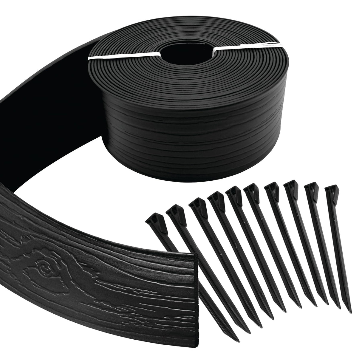 Master Mark Landscape Edging Coil, 40 ft x 4 inch Tall Garden Edging Border for Lawn and Pathways, Terrace Board, Black, 10 Stakes