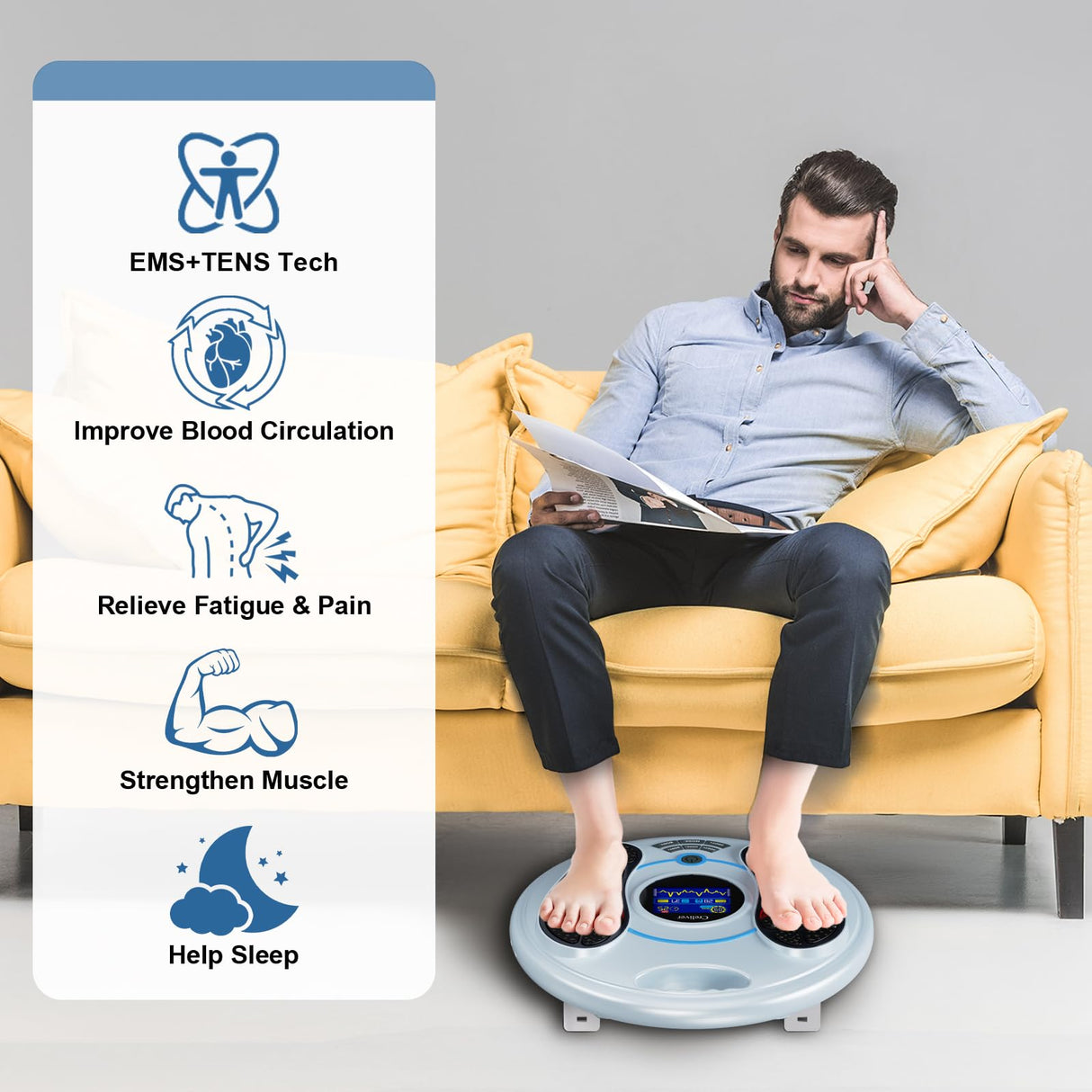 OSITO Foot Neuropathy Machine – Electronic Pulse Foot Circulation Stimulator – EMS & TENS Foot Reflexology Device for Relaxing Tired Feet, Ankles & Legs – FSA/HSA Eligible – Gray