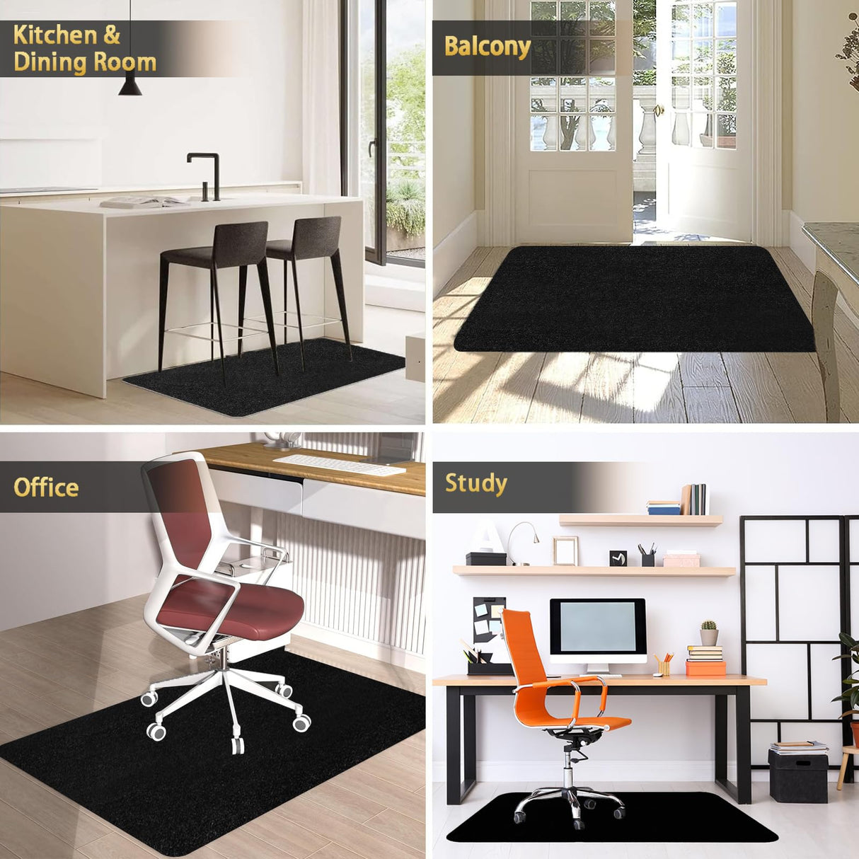 Upgraded Chair Mat for Hardwood & Tile Floor,36"x48" Desk Chair Mat,Anti-Slip Office Chair Mat, Computer Gaming Floor Mat for Rolling Chair, Under Desk Rug Floor Protector,Easy to Clean,Black