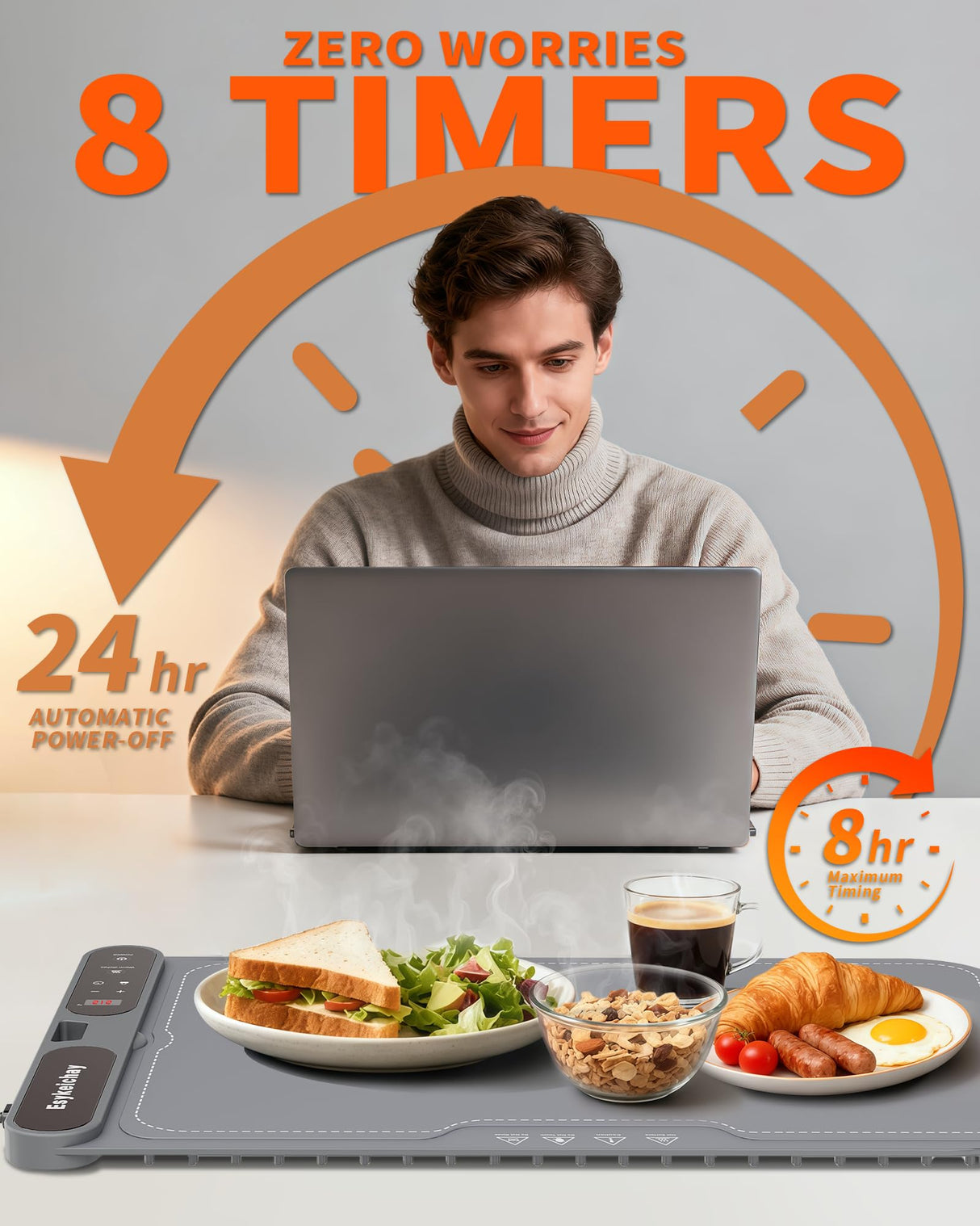 Warming Mat for Food with Roll-Up & Hangable Design, 24"x16" Electric Silicone Food Warmer Trays for Chafing Dishes & Buffet, Portable Food Warmers for Parties with 7-Level Temp 8h Timer (Gray, Large)