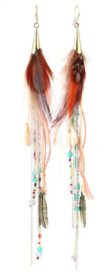 Bohemian Feather Dangle Earrings for Women with Shell Beads Long Tassel Design Drop Earrings (Style-Boho)