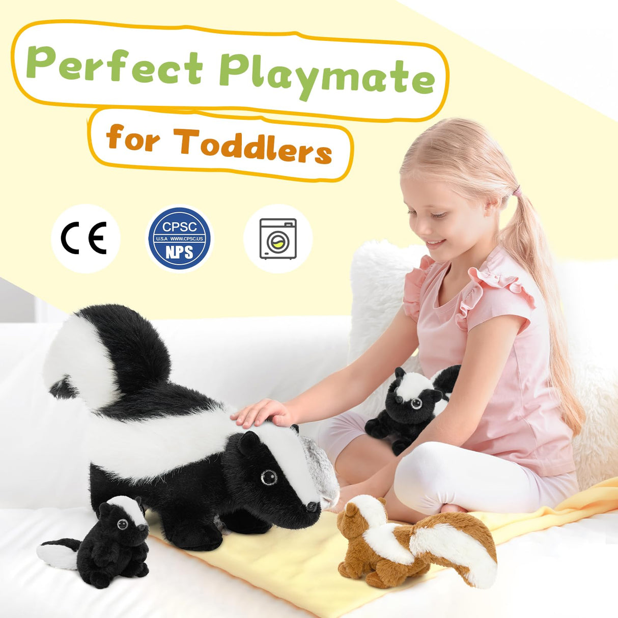 MaoGoLan 4Pcs Giant Skunk Stuffed Animal, Kawai Mother Skunk Plush Toy with 3 Small Baby Skunk Plushies Inside, 22" Snuggle Stuffed Skunk for Kids Woodland Animal Lovers, Christmas Birthday Gift