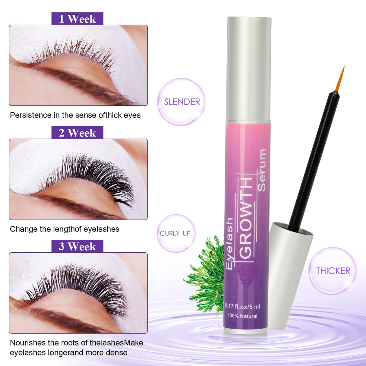 Premium Eyelash Growth Serum, Eyebrow Growth Serum, 18 Plant Extracts for Advanced Lashes Enhancer Longer, Fuller and Thicker, Natural Beauty Enhancement(5ml)