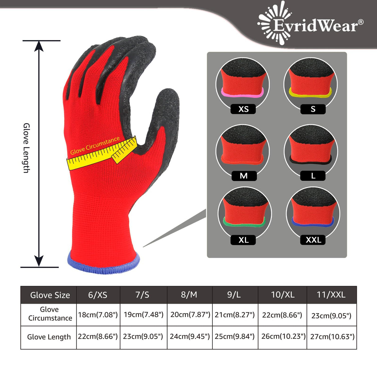 Evridwear Crinkle Latex Rubber Hand Coated Safety Work Gloves for Men Women General Multi Use Construction Warehouse Gardening Assembly Landscaping,Red Small 12 Pairs Pack