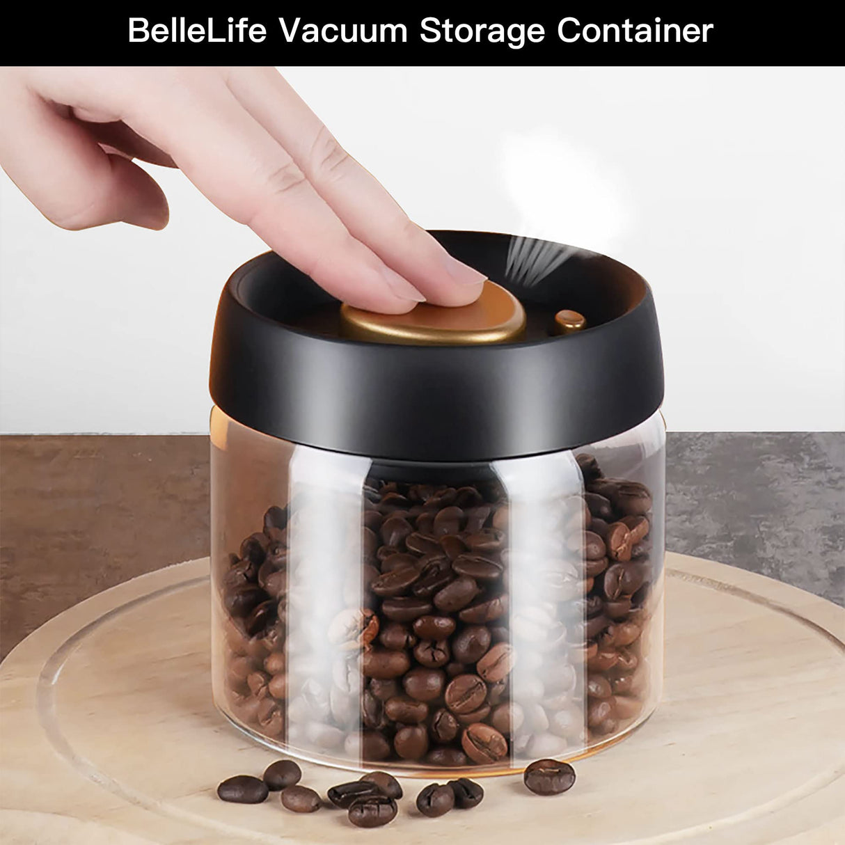 BelleLife Vorratsgläser mit Deckel Vakuumierbare Vorratsdose Kaffeedose 850ml 550ml Küche luftdicht Aufbewahrungsgläser, Gewürz-Spülmaschinenfest, aus Verstärktem Borosilikatglas