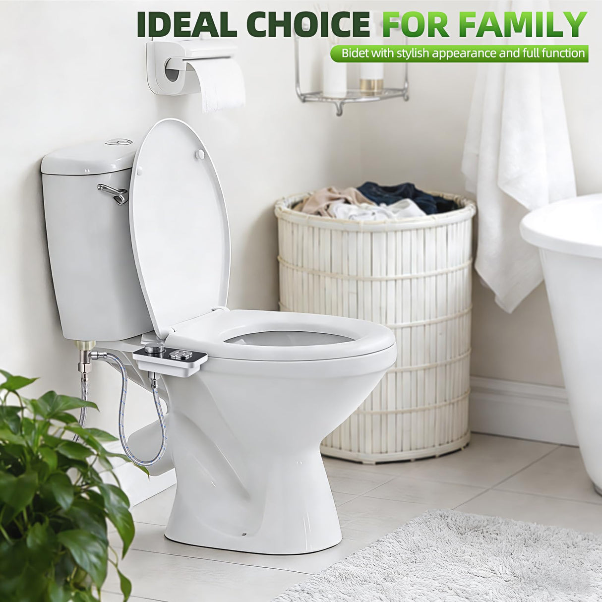 SAMODRA Bidet Attachment, Non-Electric Cold Water Bidet Toilet Seat Attachment with Pressure Controls, Retractable Self-Cleaning Dual Nozzles for Frontal & Rear Wash - Black
