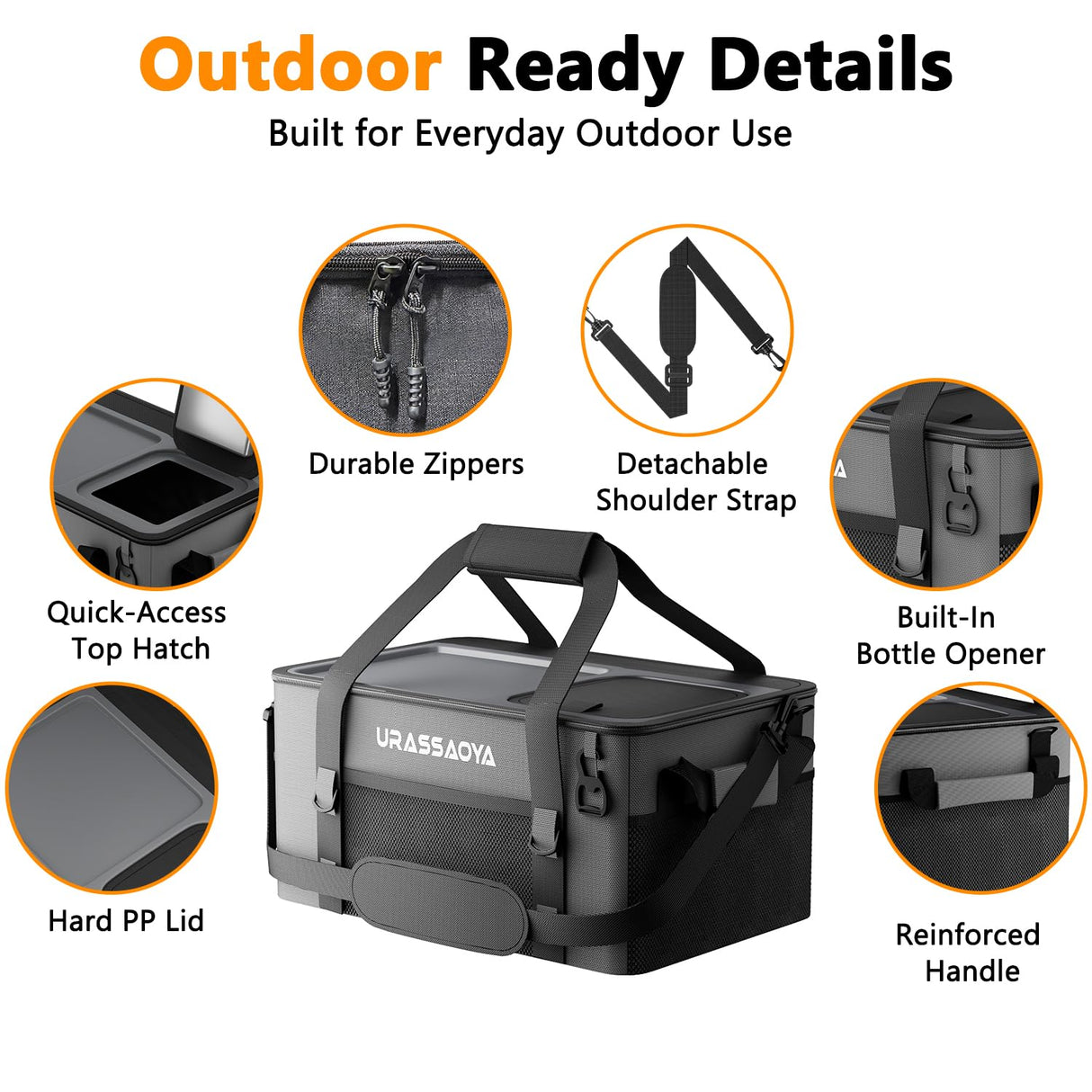 [2026 Updated] 50 Can Collapsible Soft Cooler Bag with Hard PP Lid, Leakproof Insulated Ice Chest with Quick-Access Top Hatch, Bottle Opener & Mini Table for Beach, Camping, Travel (Charcoal Gray)