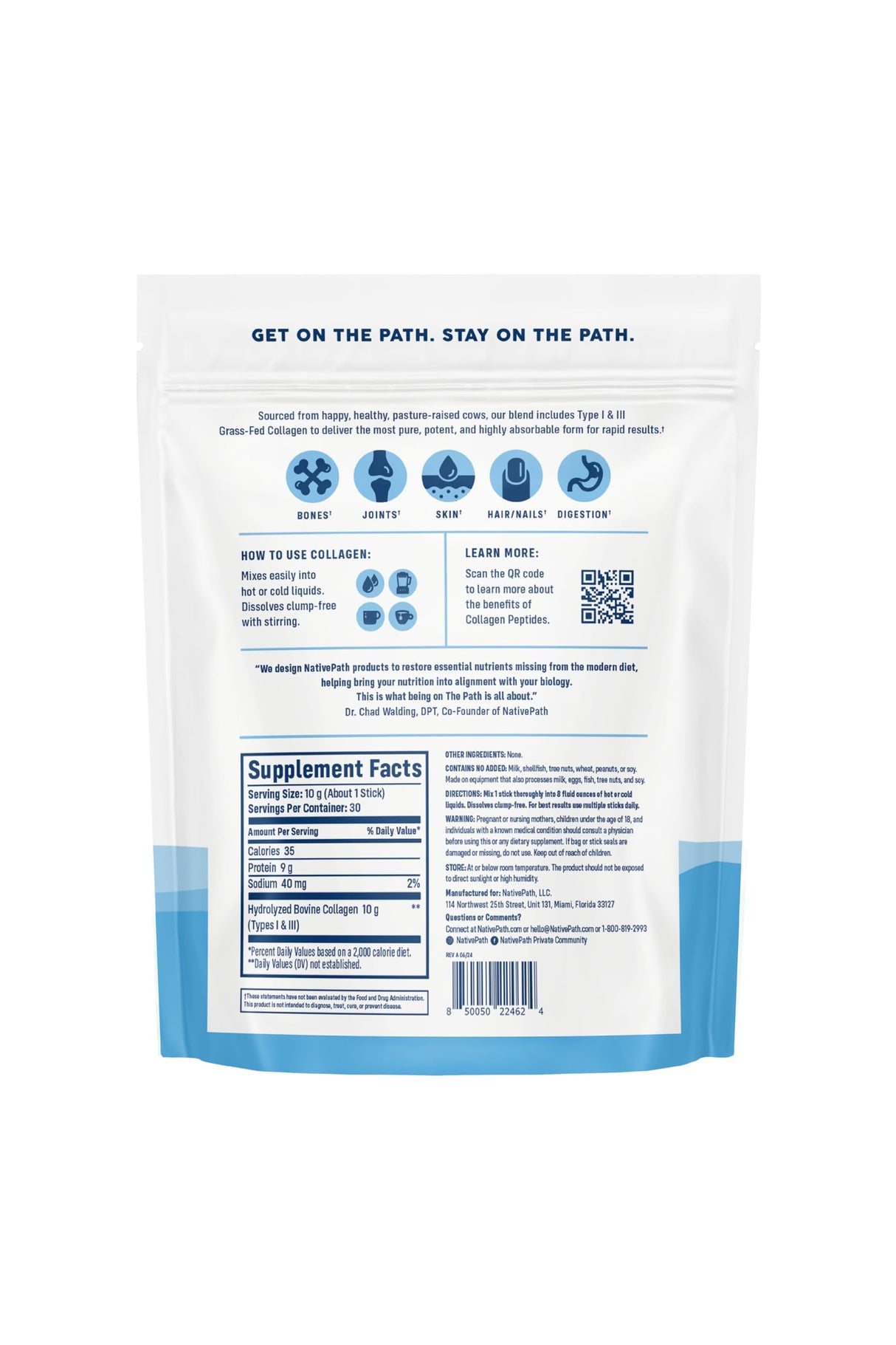 NativePath Collagen Peptides Protein Stick Packs - Hydrolyzed Type 1 & 3 Collagen Powder for Skin, Hair, Nails - 30 Servings