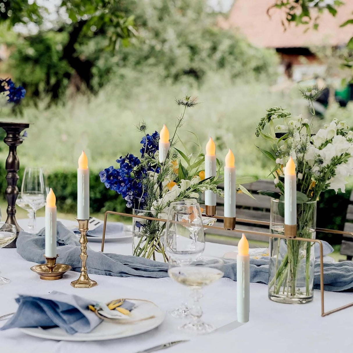 MUMCHASI 24 Packs Flameless Taper Candles Battery Operated Candlestickes Electric LED Candles Flickering Christmas Candlesticks Warm Yellow Light Halloween Fall Decor H: 6 inches No Remote