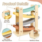 Joyreal Montessori Toys for 1 2 Year Old Boys and Girls - Soft Color Wooden Car Ramp Race Track Set with 4 Mini Cars & Garage - Christmas Birthday Gifts for Toddlers 1-3 Year Old