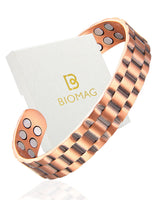 BioMag Magnetic Copper Bracelet for Men, 99.99% Pure Copper Cuff Bangle with 18 Magnets (3500 Gauss), Adjustable Size, Brick Pattern