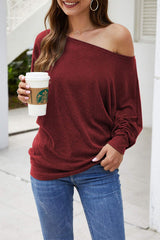 Aifer Ladies Sweaters, Off The Shoulder Sweater Top, Oversized Red Christmas Sweater, Sexy Long Batwing Wine Red Trendy Pullover Sweatshirts 2025