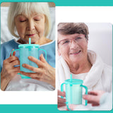Sliner 3 Pcs Adult Sippy Cups for Elderly, 12 oz Plastic Spill Proof Cups with 2 Handles Straw and Lid for Adults Hospital Disabled Dysphagia Patients (Blue)