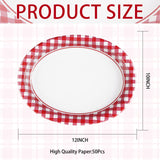 50Pcs Gingham Oval Paper Plates 10" x 12" Large Disposable Heavy Duty Christmas Red and White Buffalo Checked Plaid Paper Dessert Platter Plate for Wedding Holiday Winter Xmas Birthday Party Supplies