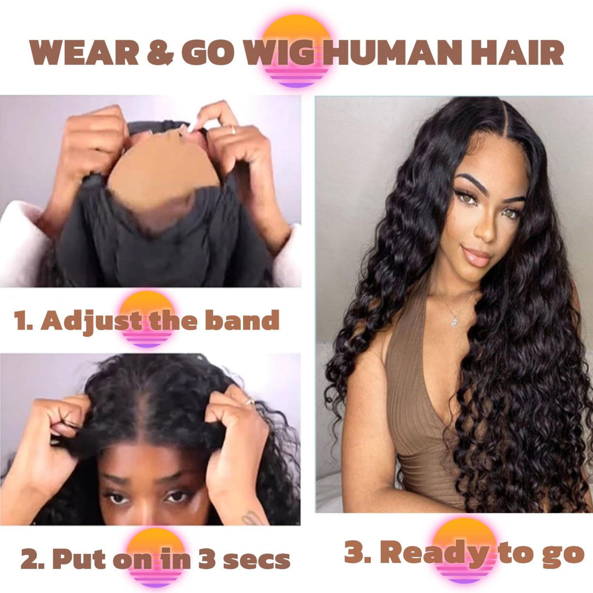 Ksfull Deep Wave Lace Front Human Hair Wigs for Black Women 5x5 Hd Lace Closure Wig Curly Human Hair Pre Cut Wear and Go Glueless Wet and Wavy Wigs Pre Plucked 180% Density Natural Color 22 inch