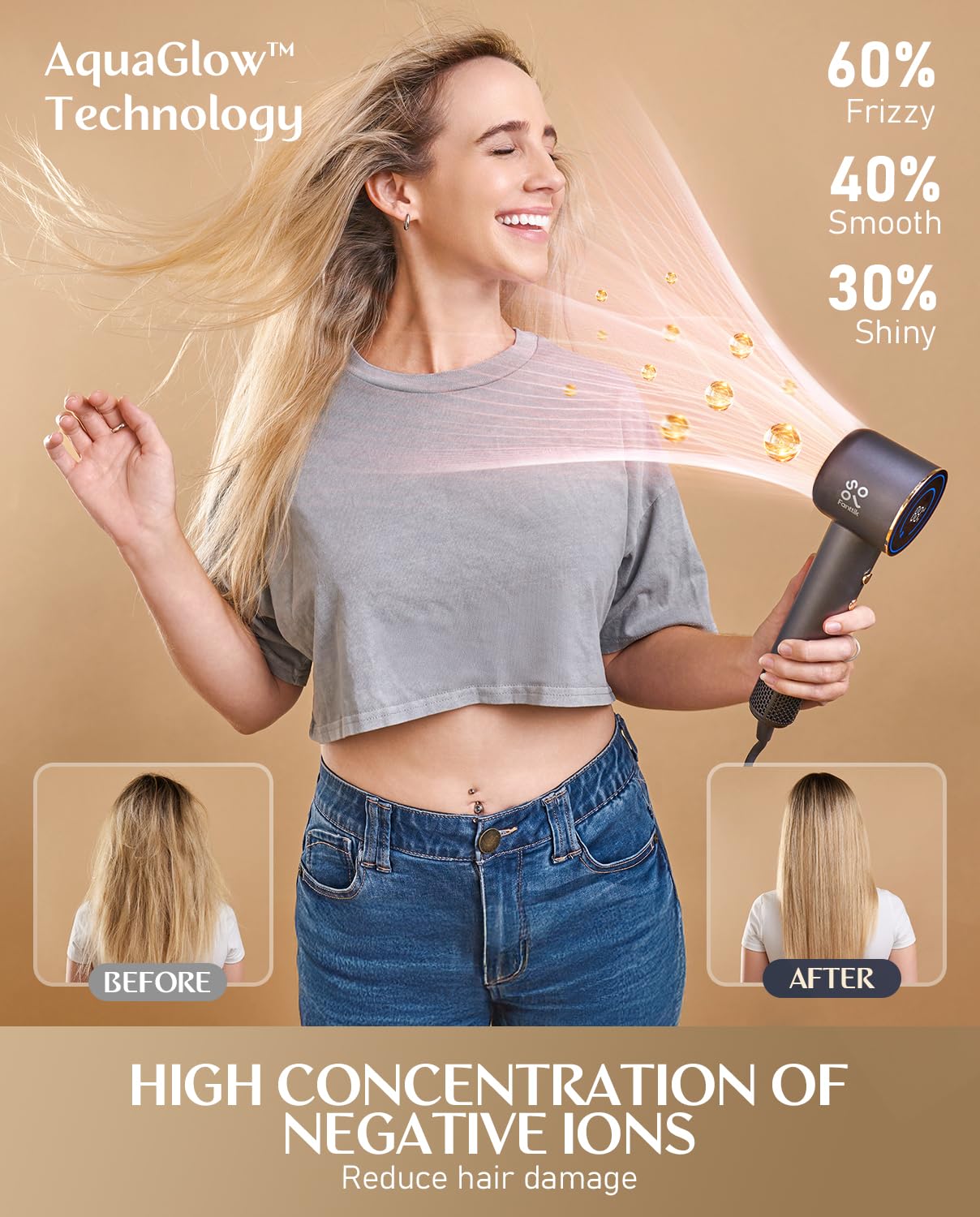 FanttikSolo SonicDry H10 APEX Hair Dryer, Ionic Fast Drying Blow Dryer with HD Display, Brushless Motor, Thermo-Control, Magnetic Concentrator, 110000 RPM High-Speed, LightFlow