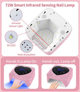 HUGMAPLE UV Light for Nails, 74W Cordless Rechargeable UV Nail Lamp, Fast Nails Dryer Curing Lamp for Salon & Home, Gel Nail Polish UV Light with 5 Timer Setting, Touch Control & Auto Sensor