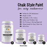 Chalky Chicks 4 Fl Oz Matte Sweet Lilac (Light Purple) Chalk Paint for Furniture Without Sanding - No Prep Furniture Paint No Sanding All in One for Crafts, Wood, Cabinet, Metal, Dresser, Farmhouse