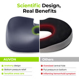 AUVON Innovative Donut Pillow Hemorrhoids Scientific Center Hole and Tailbone Cutout, Orthopedic Pain Relief Donut Seat Cushion for Coccyx, Sciatica, Postpartum Pregnancy, After Surgery Sitting Relief