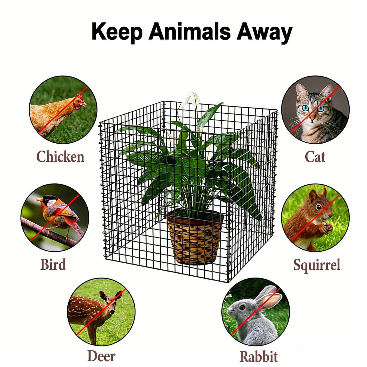 (4 Packs) Plant Protectors from Animals, 14.8" Lx14.8 Wx15.7 H Heavy-Duty Large Wire Plant Cages, Keep Rabbits Out for Vegetables, Shrubs & New Plants