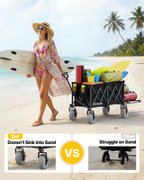 Beach Wagon with Big Wheels for Sand, 260L Capacity, Heavy Duty All-Terrain Folding Wagon with Expandable Rear, Durable Carbon Steel Frame & Big 8.3" Wheels for Beach, Outdoor & Camping Activities
