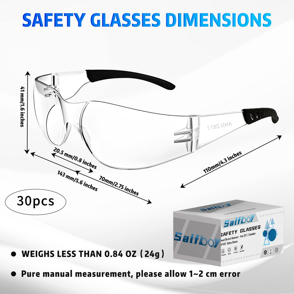 Salfboy Clear Safety Glasses Bulk of 30 Ansi Z87.1 Certified for Scratch Impact Resistant Lens Protective Eyewear for Work, Lab, Construction