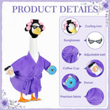 Porch Goose Outfits, Bathrobe Goose Outfit with Curlers Sunglasses Coffee Cup Donut, Hawaiian Beach Vacation Style Goose Clothes for 23'' Goose Statue, Lawn Yard Garden Patio Pool Party Decor (Purple)