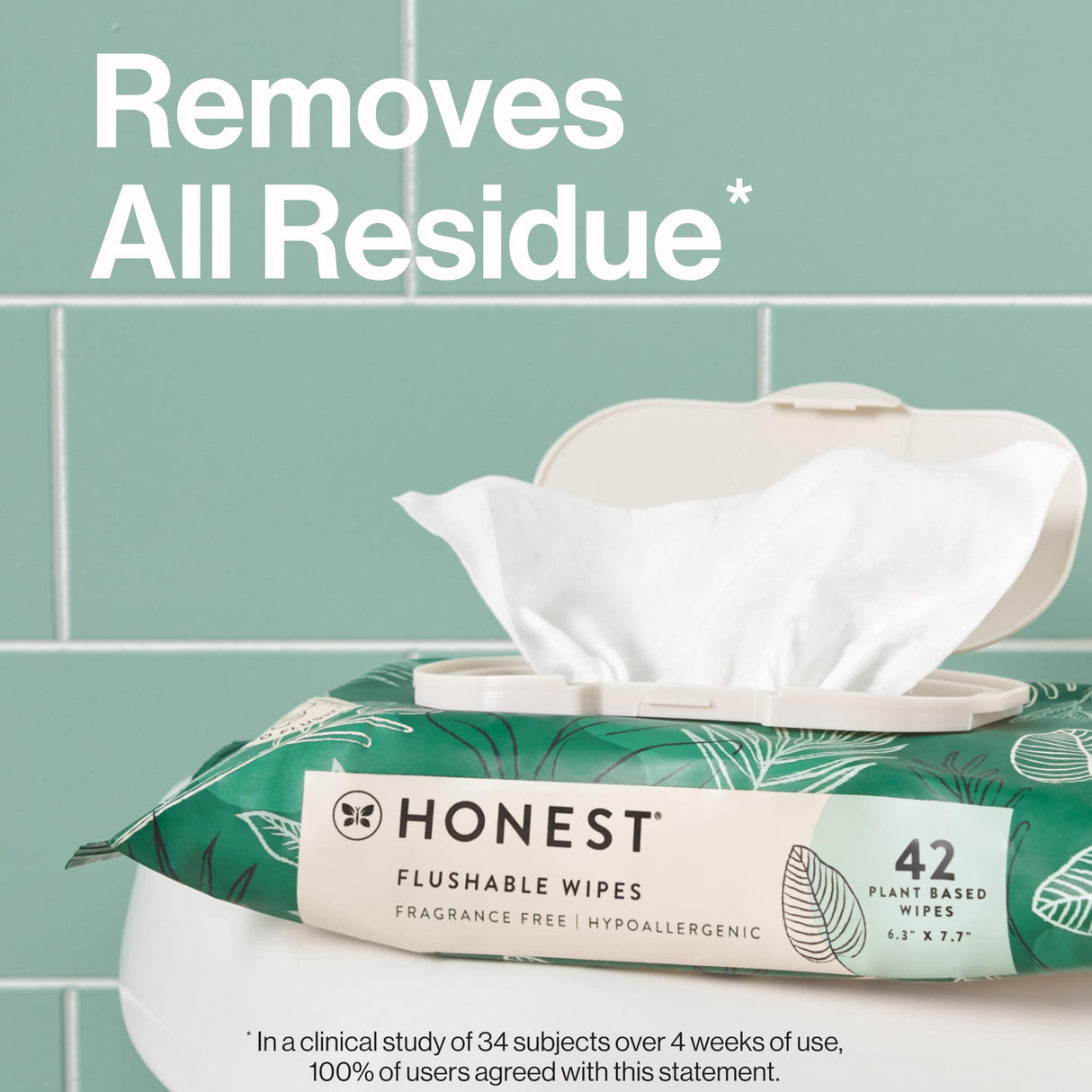 The Honest Company Flushable Wipes for Sensitive Skin | Fragrance Free, Hypoallergenic, 99% Water, Safe to Flush | pH Balanced Feminine Wipes | Tropical Leaves, 336 Count