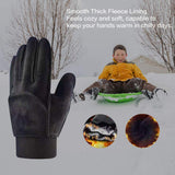YukiniYa Kids Winter Gloves Back Water Repellent Touchscreen Warm Fleece Anti-Slip for Boys Girls Teen 3-15 Years (Black, XL(10-12 Years))