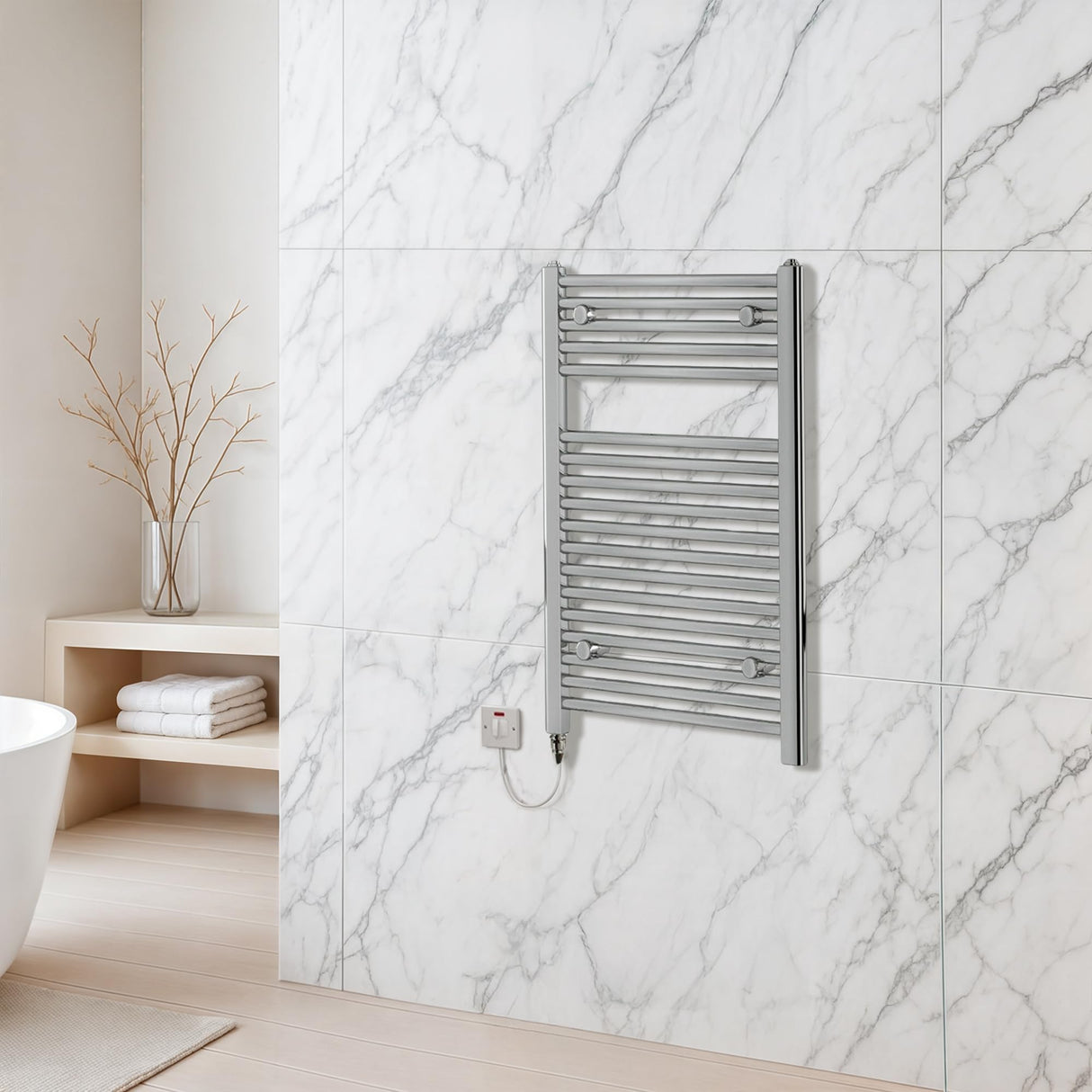 Newark Chrome Electric Towel Radiator | Towel Warmer Radiator Rail | Bathroom Heated Towel Ladder Rail | 770 x 500