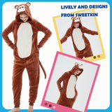 SWEETXIN Adult Unisex Brown Monkey Onesie Pajamas Halloween Christmas Cosplay Costume Suit for Women and Men (Small, Monkey)