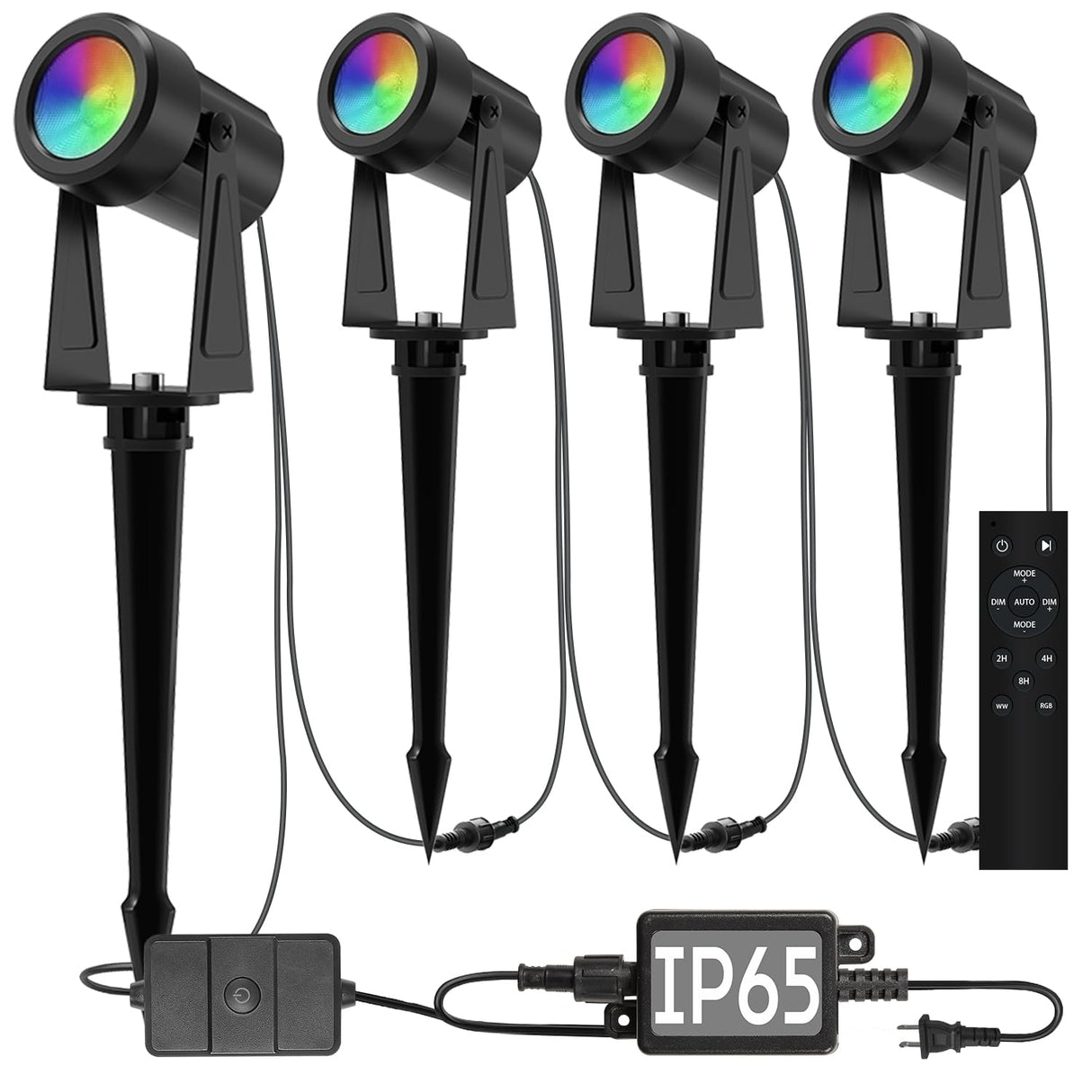 SUNTHIN Outdoor Landscape Lighting with Remote, RGBW Color Changing Spot Uplights,4 Pack