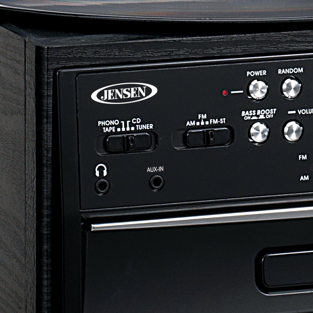 JENSEN JTA-475B 3-Speed Stereo Turntable with CD System, Cassette, and AM/FM Stereo Radio