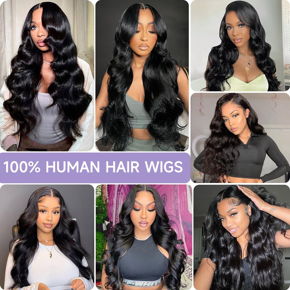 32 Inch Body Wave Lace Front Wigs Human Hair Pre Plucked With Bleached Knots 13x6 HD Lace Frontal Human Hair Wigs 200 Density Natural Color Human Hair Wig