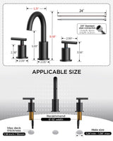 FORIOUS Black Bathroom Faucet 3 Hole, 8 Inch Matte Black Bathroom Sink Faucet Widespread with 360° Swivel Spout, Suitable for 6-12 Inch Vanity Sink, with Pop-up Drain and cUPC Supply Line