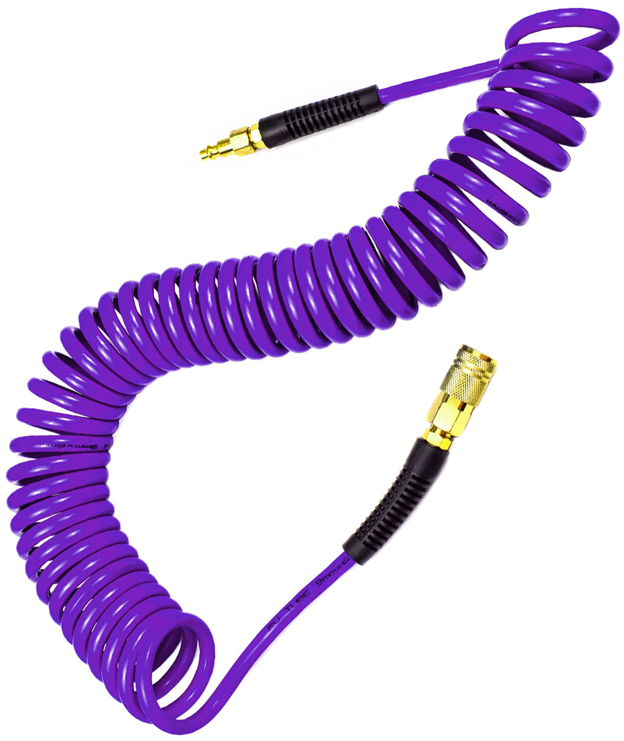 YOTOO Polyurethane Recoil Air Hose, Air Compressor Hose 1/4" Inner Diameter by 25' Long with Bend Restrictor, 1/4" Industrial Quick Coupler and Plug, Purple