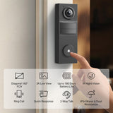 Tapo 2K Wireless Smart Video Doorbell - 160° Ultra-Wide View, Person Detection, 2-Way Talk, Ring Call, Night Vision, Subscription-Free Local Storage or Optional Cloud, D205