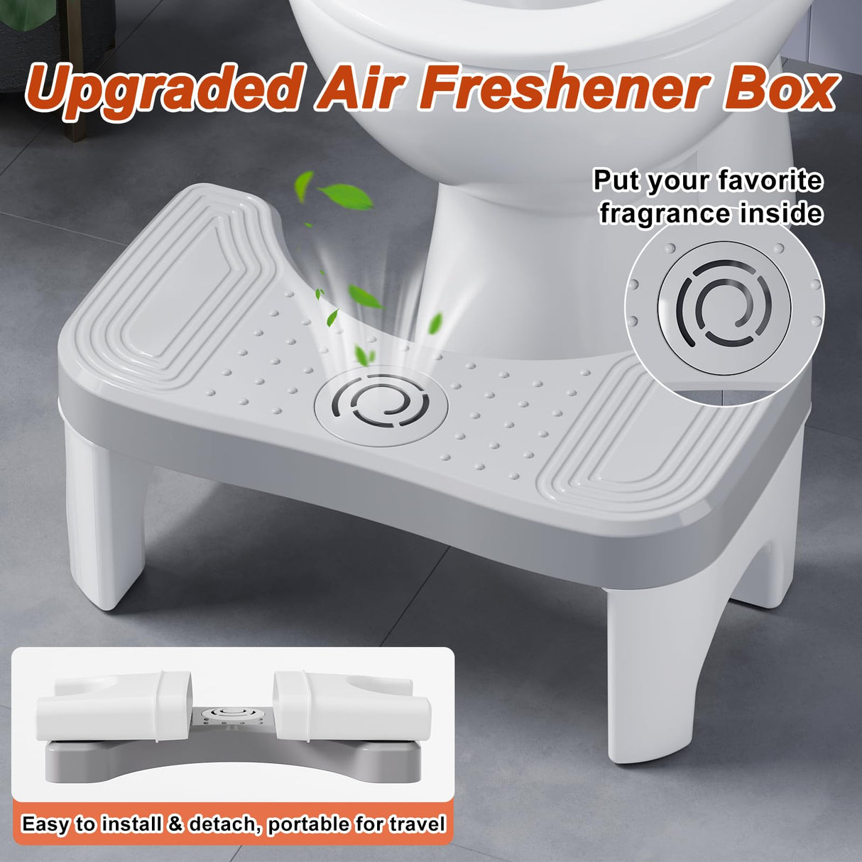 Recximi 2 Pack Toilet Potty Stool Adult, Portable Bathroom Stools for Adults, 7 Inch Step Stool with Fresher Box, Toilet Feet Pooping Stool for Toilet to Help Poop, Grey