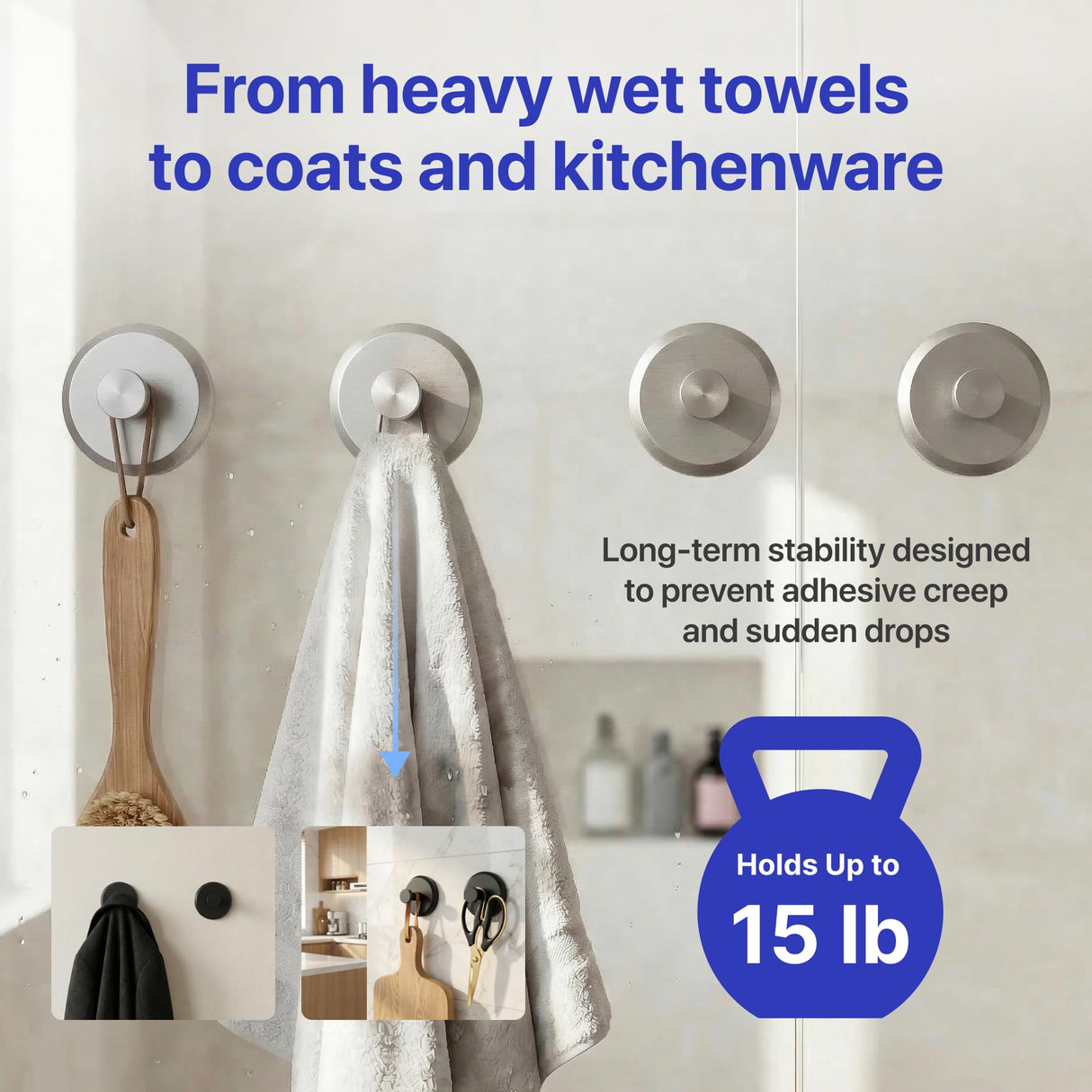 HOME SO Suction Cup Hooks for Shower & Bathroom Towel Holder 4-Pack – Suction Cups Hooks for Hanging Towels, Robes, & Coats - Tiles, Glass Door or Mirror – Shower Hooks & Towel Hooks Organizer -Nickel