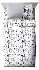 Jay Franco Kids Sheet Set with Fitted, Flat Sheets & Pillow Cover - Ultra-Soft Bedding with Pillowcase for Room Decor, White - Nightmare Before Christmas, 3 Piece Twin