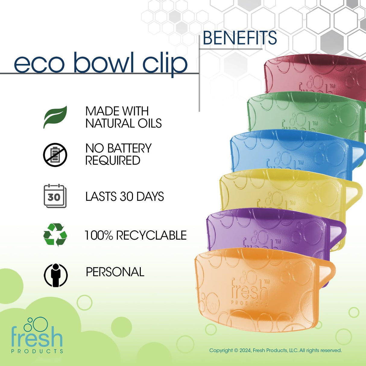 Fresh Products Eco Bowl Clip Air Freshener - Versatile Design Toilet & Trash Freshener - Chemical Free Natural Oils - Discreet - Lasts 30 Days - Made in USA - Variety Pack 6 pk